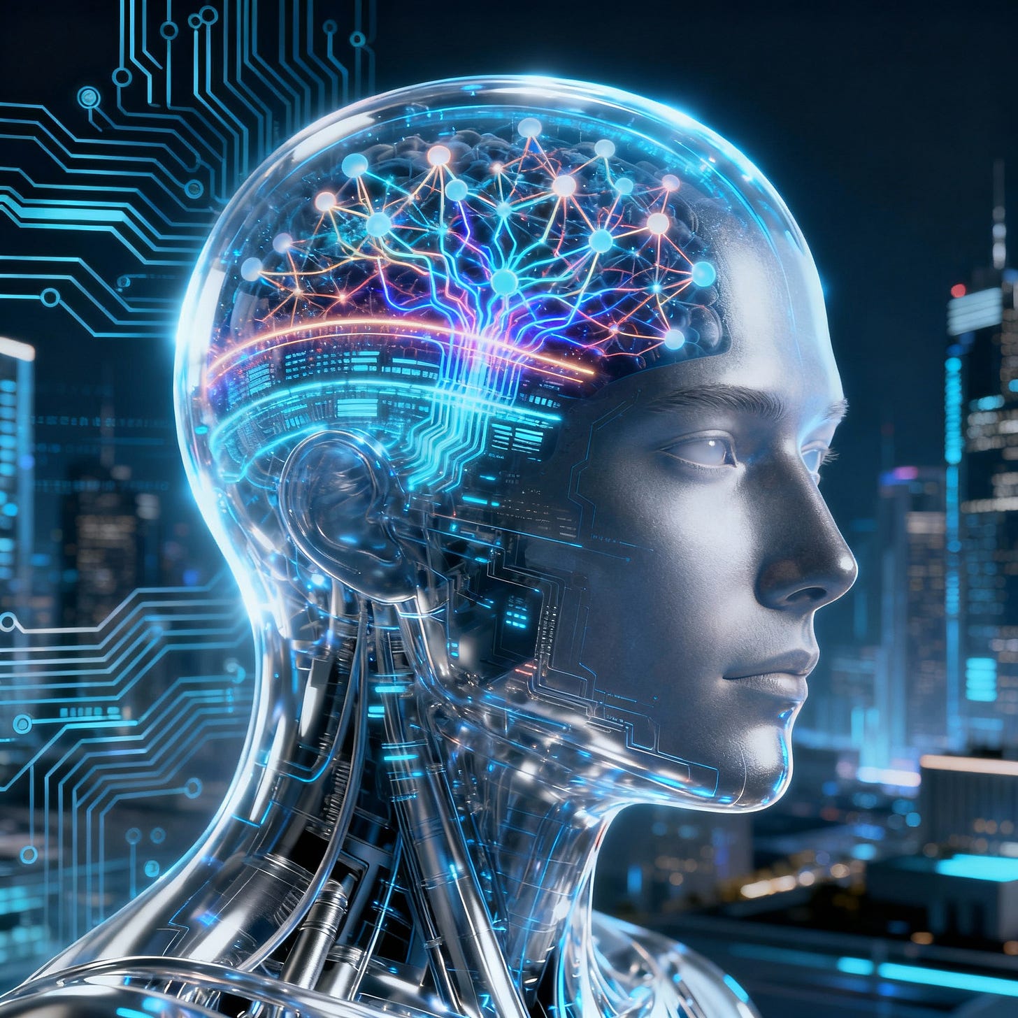 Modern illustration of Synthetic Intelligence blending human cognition and advanced technology. Modern illustration of Synthetic Intelligence blending human cognition and advanced technology.
