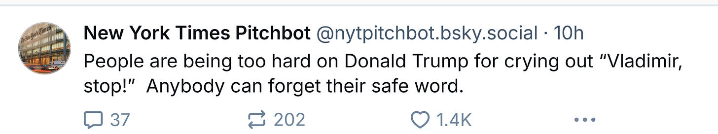 BSKY post People are being too hard on Donald Trump for saying Vlad, Stop! Anybody can forget their safe word.