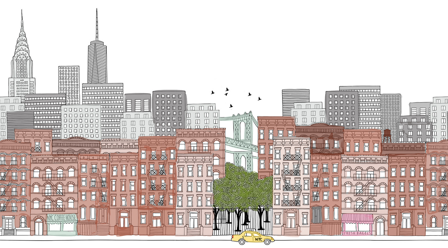 NYC illustration skyline brownstones NYC illustration skyline brownstones