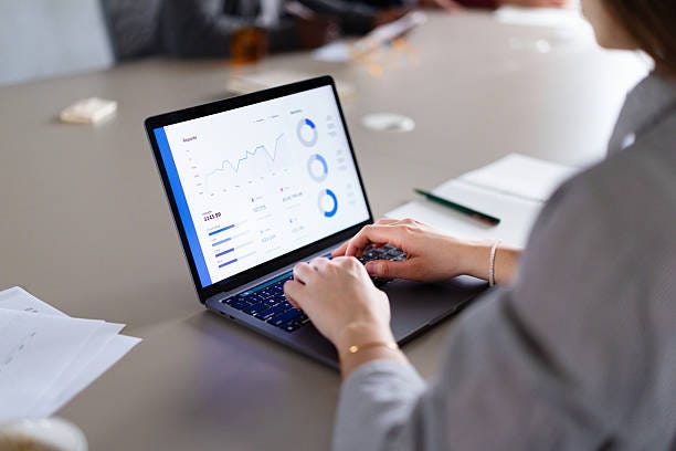 Business Analyst Working on Laptop With Financial Charts