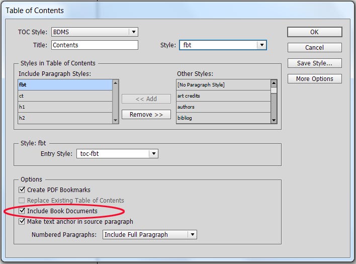 Table of contents in Book feature Table of contents in Book feature
