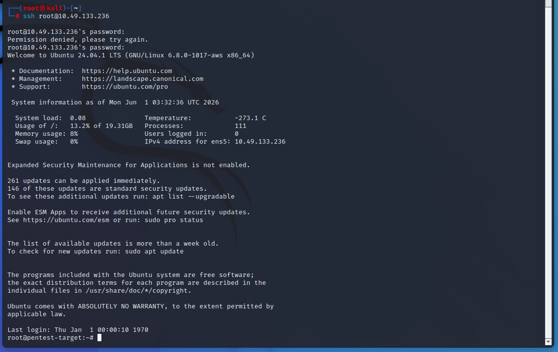 Establishing an SSH session as root Establishing an SSH session as root