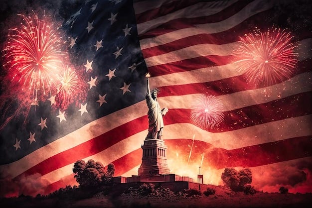 Premium AI Image | fireworks behind the statue of liberty for ....jpeg