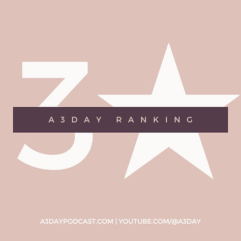 Five images of A3Day Podcast's ranking with a number and a single white star