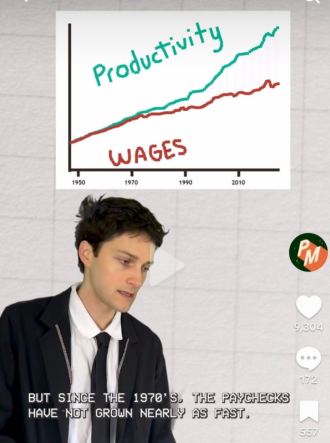 9:41
Productivity
WAGES
T
T
T
1950
1970
1990
2010
PM
9,304
...
172
BUT SINCE THE 1970'S, THE PAYCHECKS
HAVE NOT GROWN NEARLY AS FAST.
557
planetmoney . . 1d ago
204
Learn more about this in our new book!
PM
planetmoneybook.com #wages #i ... more
Q Search · salary amended regulations
>
Add comment ...
100
6
II
O
V 9:41
Productivity
WAGES
T
T
T
1950
1970
1990
2010
PM
9,304
...
172
BUT SINCE THE 1970'S, THE PAYCHECKS
HAVE NOT GROWN NEARLY AS FAST.
557
planetmoney . . 1d ago
204
Learn more about this in our new book!
PM
planetmoneybook.com #wages #i ... more
Q Search · salary amended regulations
>
Add comment ...
100
6
II
O
V