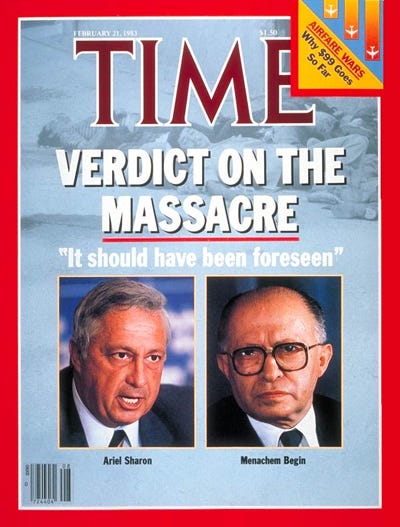 TIME Magazine Cover: Israel's Sharon and Begin -- Feb. 21, 1983 TIME Magazine Cover: Israel's Sharon and Begin -- Feb. 21, 1983