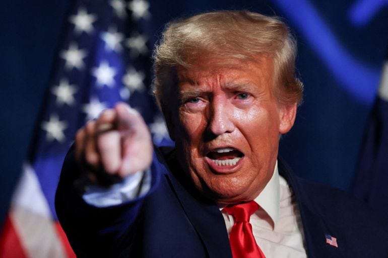 Former U.S. President and Republican candidate Donald Trump makes a keynote speech at a Republican fundraising dinner in Columbia, South Carolina, U.S. August 5, 2023. REUTERS/Sam Wolfe TPX IMAGES OF THE DAY Former U.S. President and Republican candidate Donald Trump makes a keynote speech at a Republican fundraising dinner in Columbia, South Carolina, U.S. August 5, 2023. REUTERS/Sam Wolfe TPX IMAGES OF THE DAY