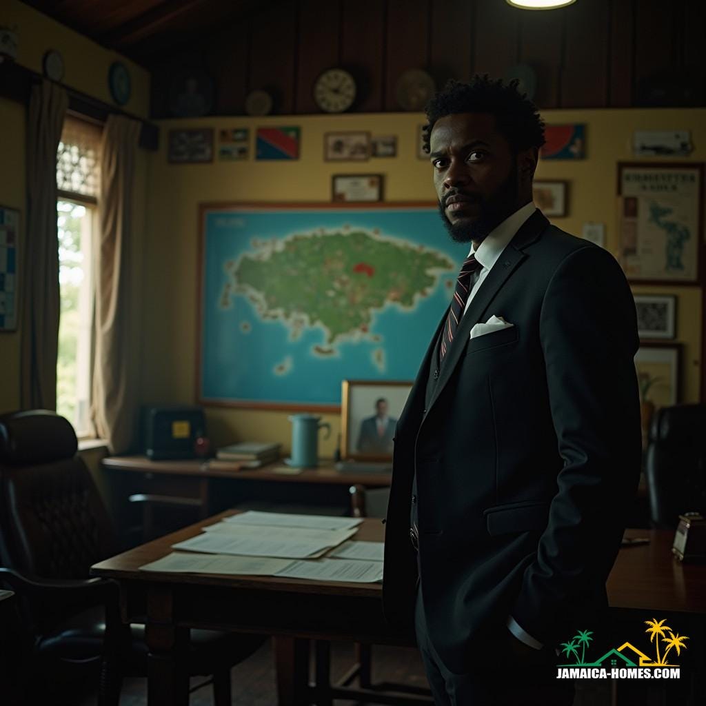 Mysterious transaction unfolding in a dimly lit, rustic Jamaican real estate office, a Black realtor, dressed in a tailored suit, with a hint of suspicion in their eyes, stands beside a sprawling map of the island, as a faint sense of unease settles in the air, captured in a cinematic film still, shot on a V-Raptor XL camera, with a pronounced film grain, subtle vignette, and rich color grading, evoking the gritty realism of 35mm film, with live-action authenticity, infused with the atmospheric tension of a thriller, reminiscent of the works of cinematographer Roger Deakins, with a dash of the dramatic flair of Gordon Parks, and the epic scope of a Spielberg classic. Mysterious transaction unfolding in a dimly lit, rustic Jamaican real estate office, a Black realtor, dressed in a tailored suit, with a hint of suspicion in their eyes, stands beside a sprawling map of the island, as a faint sense of unease settles in the air, captured in a cinematic film still, shot on a V-Raptor XL camera, with a pronounced film grain, subtle vignette, and rich color grading, evoking the gritty realism of 35mm film, with live-action authenticity, infused with the atmospheric tension of a thriller, reminiscent of the works of cinematographer Roger Deakins, with a dash of the dramatic flair of Gordon Parks, and the epic scope of a Spielberg classic.