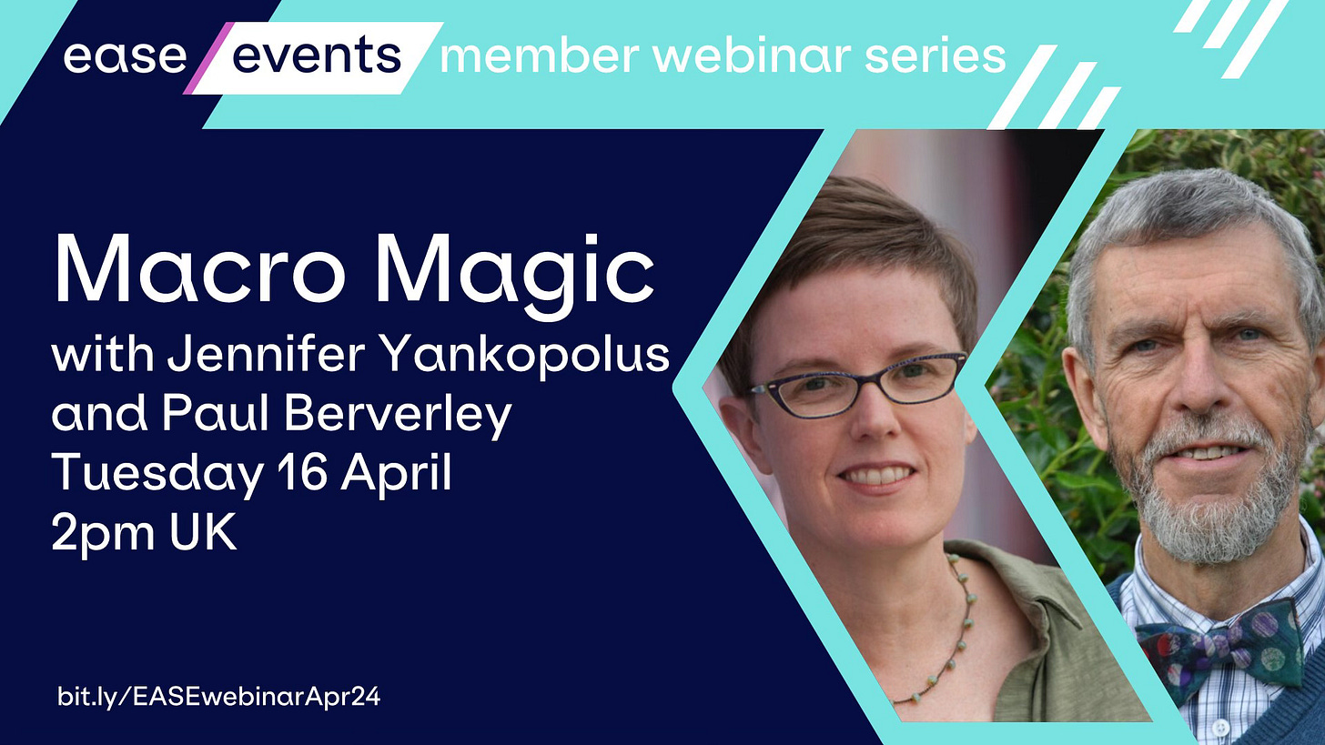 Poster for the Macro Magic webinar for EASE