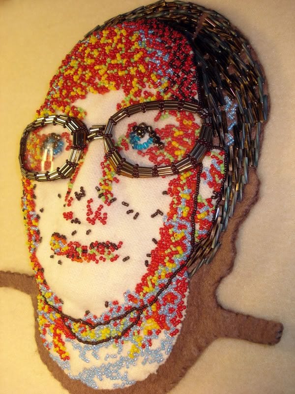 Beaded portrait fiber art bead embroidery eyeglasses lenses frames beads optical shop