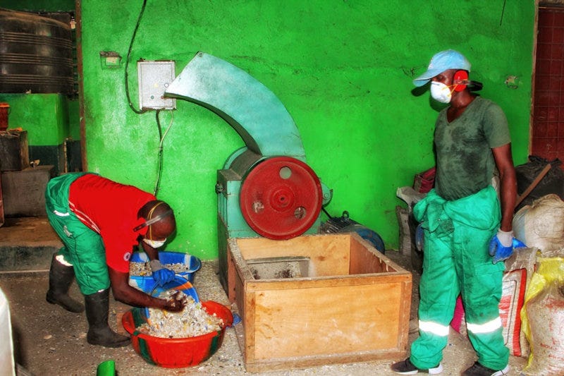 Recycling of plastic waste at Green Cities' factory. Recycling of plastic waste at Green Cities' factory.