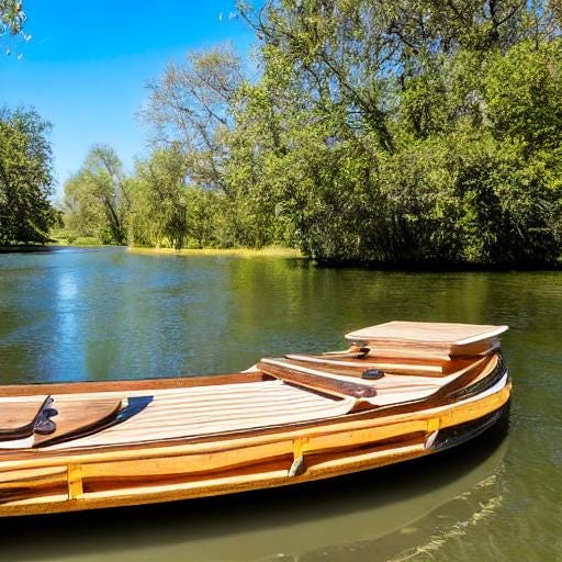 Generated picture of a flatboat on the river