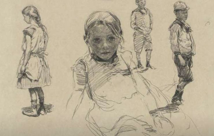 'Studies van een meisje en een jongen' - zwart krijt: Willem Bastiaan Tholen (Collectie Rijksmuseum) 'Studies van een meisje en een jongen' - zwart krijt: Willem Bastiaan Tholen (Collectie Rijksmuseum)