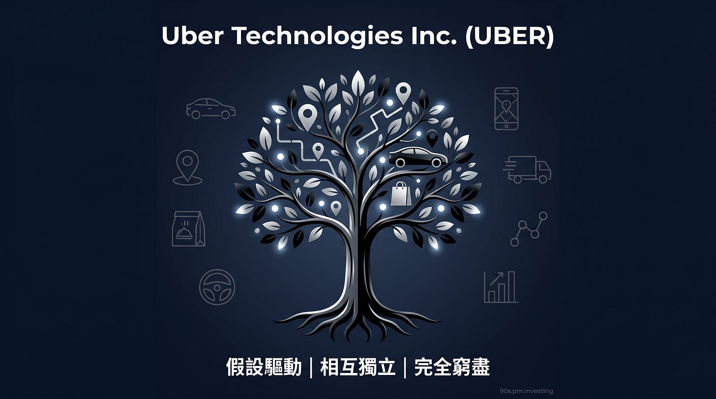 Uber UBER 黑白出行樹封面，中文 MECE 標語