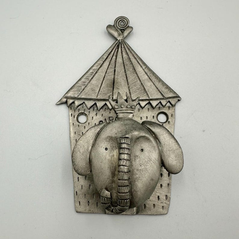 L. Drumm Signed Cast Metal Circus Elephant Curtain Tiebacks Pair Folk Art image 1