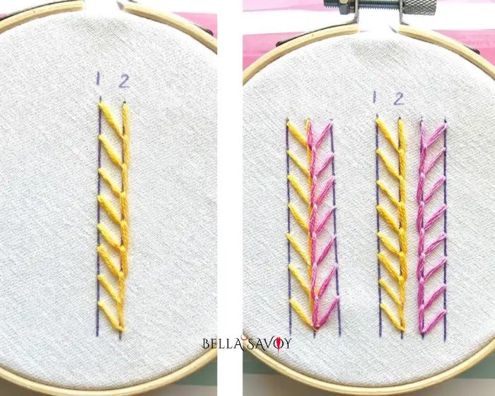 5 Easy Feather Stitch Variations 52 three ways to group the straight feather stitch, in a single row back to back, and side by side