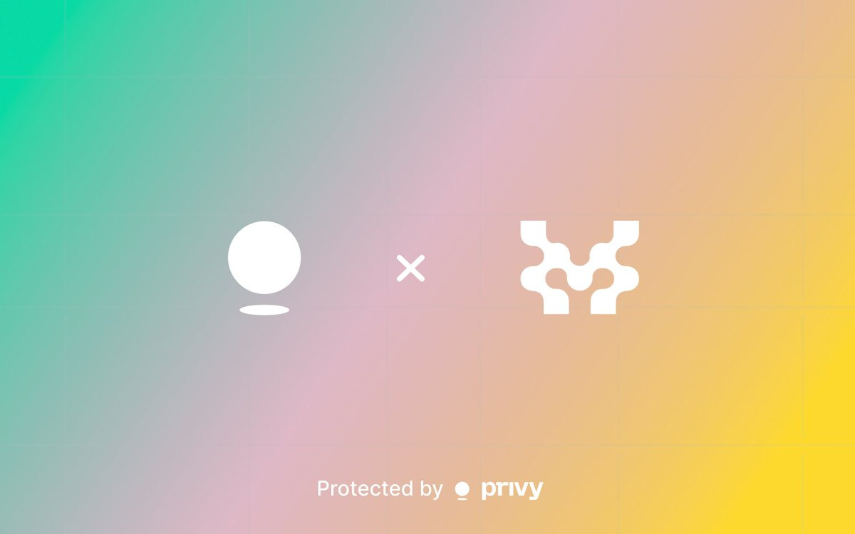 Abstract background with gradient colors from teal to pink to yellow, featuring a white circle on the left, an X symbol in the center, a geometric lattice pattern on the right, and text Protected by Privy at the bottom Abstract background with gradient colors from teal to pink to yellow, featuring a white circle on the left, an X symbol in the center, a geometric lattice pattern on the right, and text Protected by Privy at the bottom