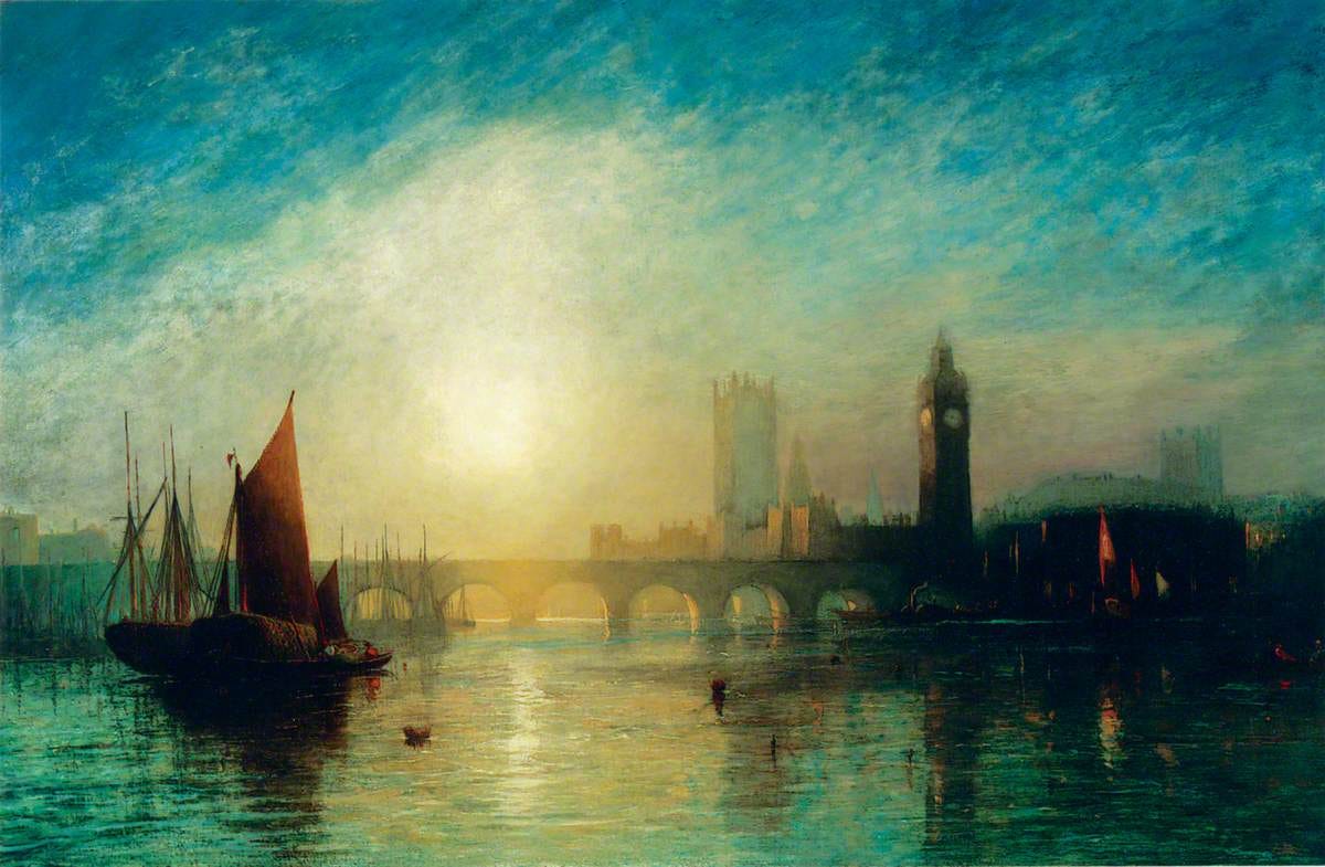 View of Westminster Bridge and the Houses of Parliament with a Hay Barge |  Art UK
