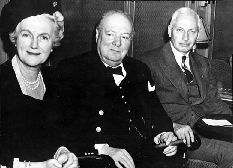 Figure 4: Clementine and Winston Churchill along with Colonel Frank Clarke on Churchill’s private train car. Source unknown.