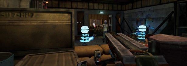 A video game screen of a room with a robot and a person standing

AI-generated content may be incorrect.