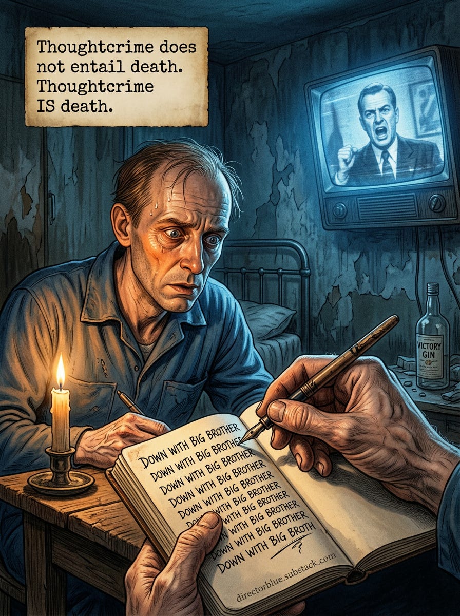 orwells 1984 scene Image PromptAn intimate 3x4 vertical close-up composition in Paolo Serpieris detailed realist style warm candlelight tones contrasting with cold blue telescreen glow Winston sits in the one corner of his apartment that th_image_1 orwells 1984 scene Image PromptAn intimate 3x4 vertical close-up composition in Paolo Serpieris detailed realist style warm candlelight tones contrasting with cold blue telescreen glow Winston sits in the one corner of his apartment that th_image_1