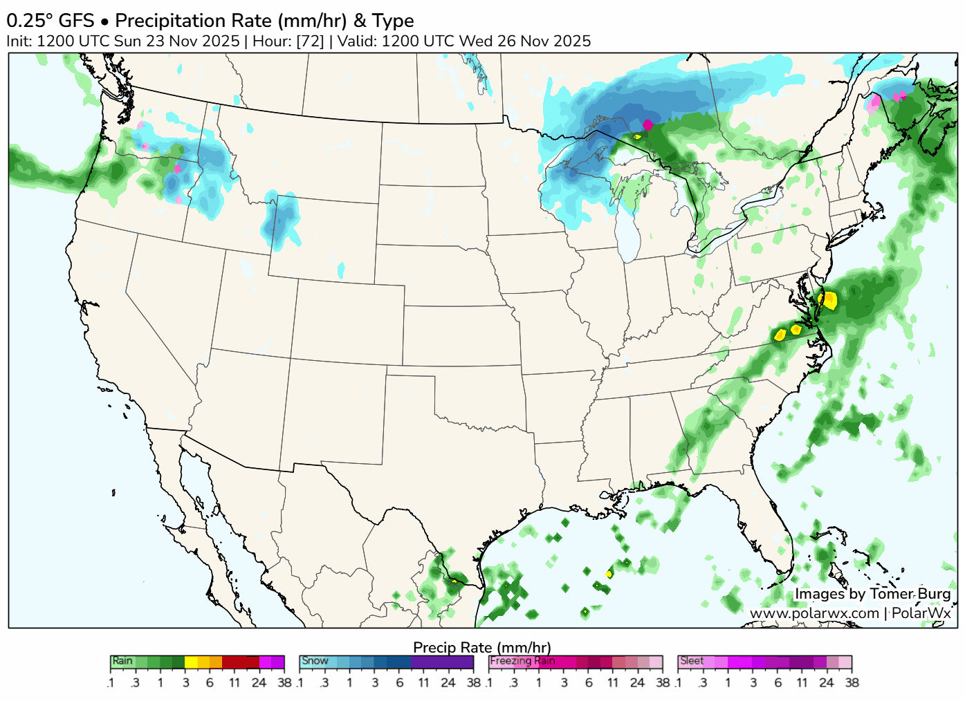 Forecast radar from Wednesday through Saturday, showing the progression of weather systems across the U.S.
