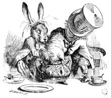 rabbit; rabbit, mad hatter and dormouse; Alice in wonderland