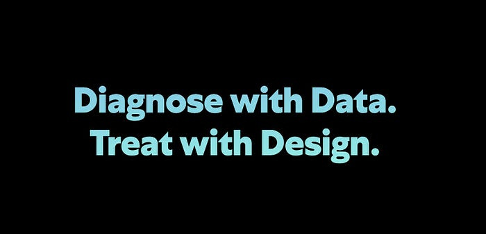 A quote, provided from Julie Zhuo’s twitter, which says “Diagnose with Data. Treat with Design.”