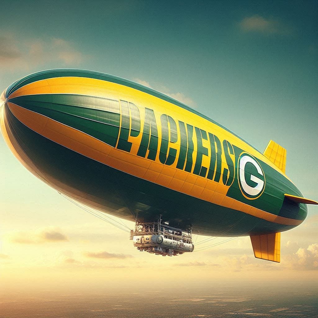 green bay packers blimp dirigible zeppelin photorealistic