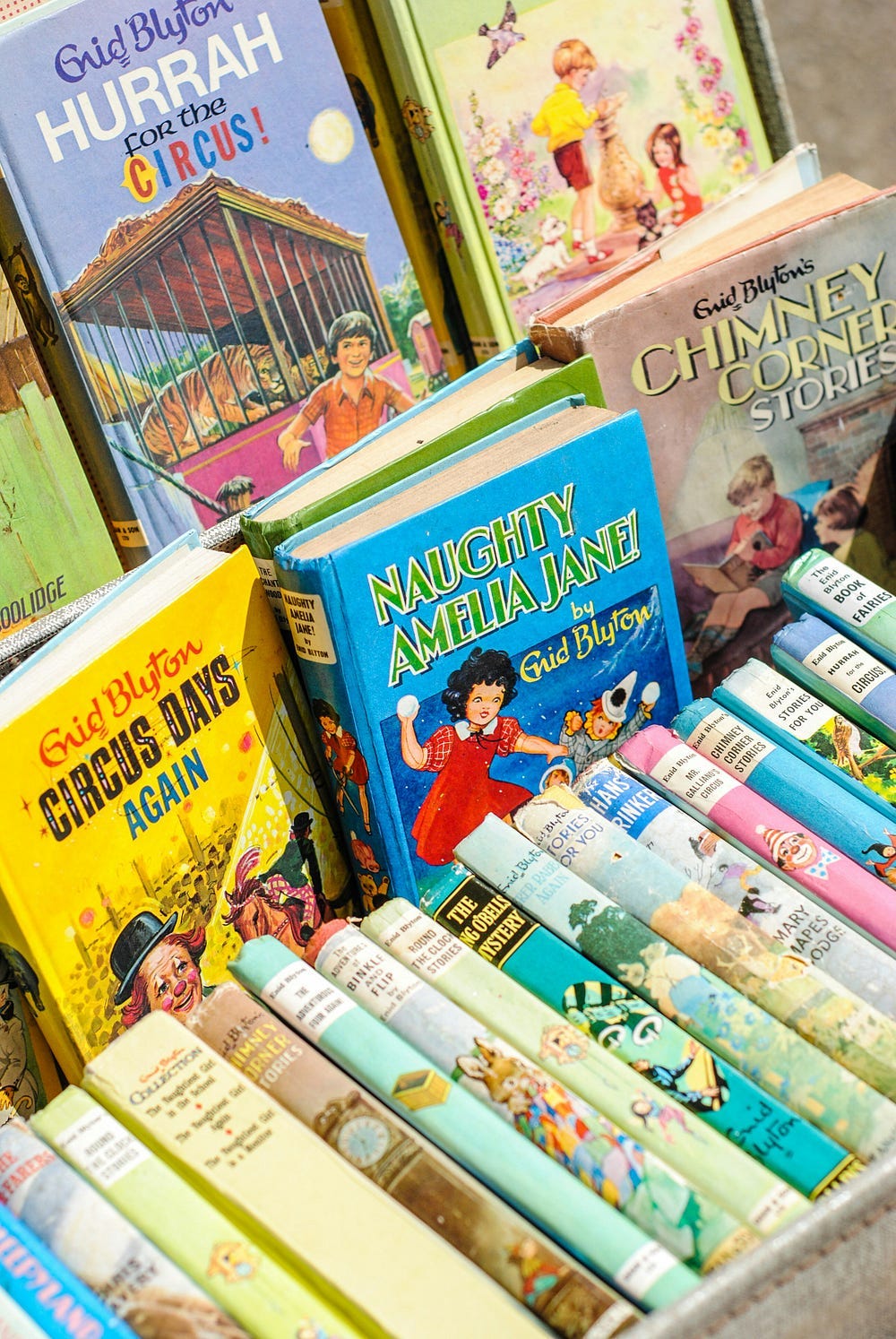 Display of books for children by popular authors. Display of books for children by popular authors.