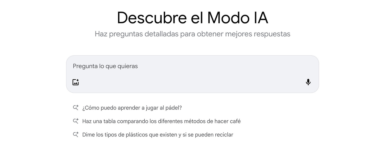 Así es la experiencia Modo IA de Google