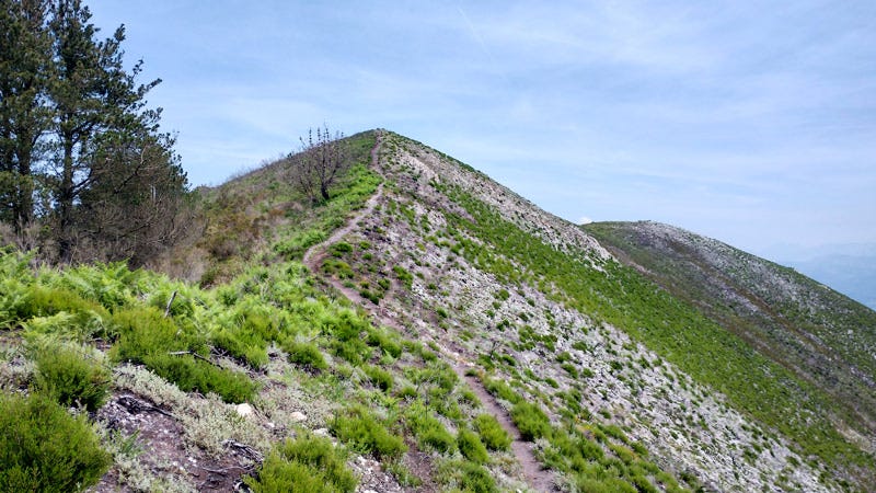 Sendero en la cresta. Ruta del Rey Favila, Asturias