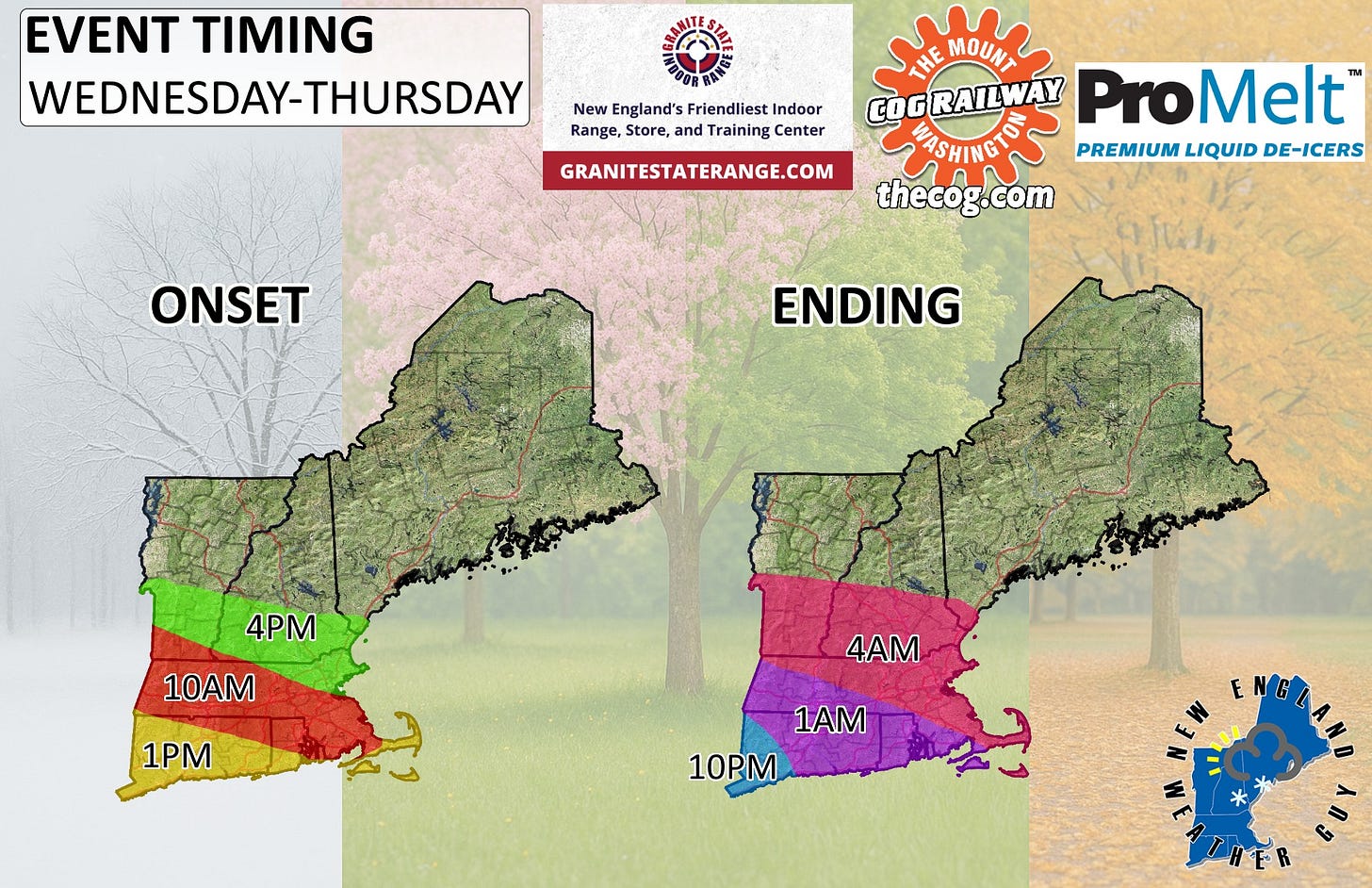 May be a graphic of ‎map and ‎text that says '‎EVENT TIMING WEDNESDAY-THURSDAY THURSDAY 日録 New England's 'Friendliest NewEnglandsFriendlistIndoor Indoor Range, Store, and Training Center GRANITESTATERANGE.COM ИE MOUNT OGRAILWAY ProMelt MASHINGIO" PREMIUM LIQUID DE-ICERS thecog.com g.com ONSET נלנטלה ENDING 4PM 10AM 1PM 4AM 1AM 10PM E THER Ca‎'‎‎