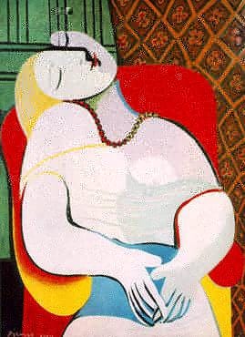 A young woman asleep in a red armchair, her head tipped to one side, with a diamond patterned wall behind her A young woman asleep in a red armchair, her head tipped to one side, with a diamond patterned wall behind her