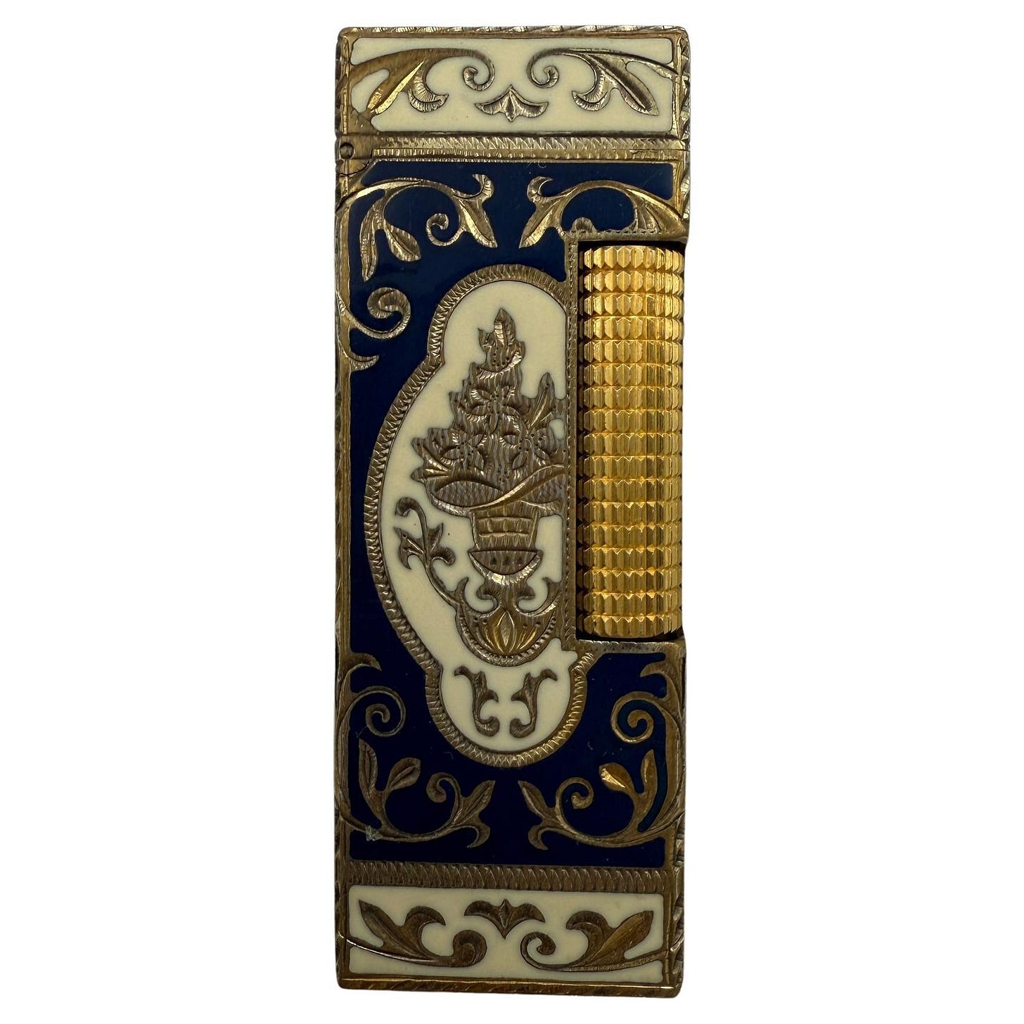 Dunhill Rare Royking Lighter, 18k Gold Plating & Enamel Inlay In Original Case  For Sale