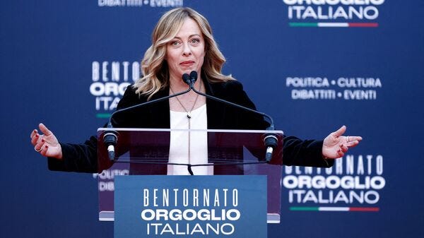 FILE PHOTO: Italian Prime Minister Giorgia Meloni attends political festival Atreju organised by Brothers of Italy (Fratelli d'Italia) right-wing party, in Rome, Italy, December 16, 2023. REUTERS/Guglielmo Mangiapane/File Photo (REUTERS) FILE PHOTO: Italian Prime Minister Giorgia Meloni attends political festival Atreju organised by Brothers of Italy (Fratelli d'Italia) right-wing party, in Rome, Italy, December 16, 2023. REUTERS/Guglielmo Mangiapane/File Photo (REUTERS)