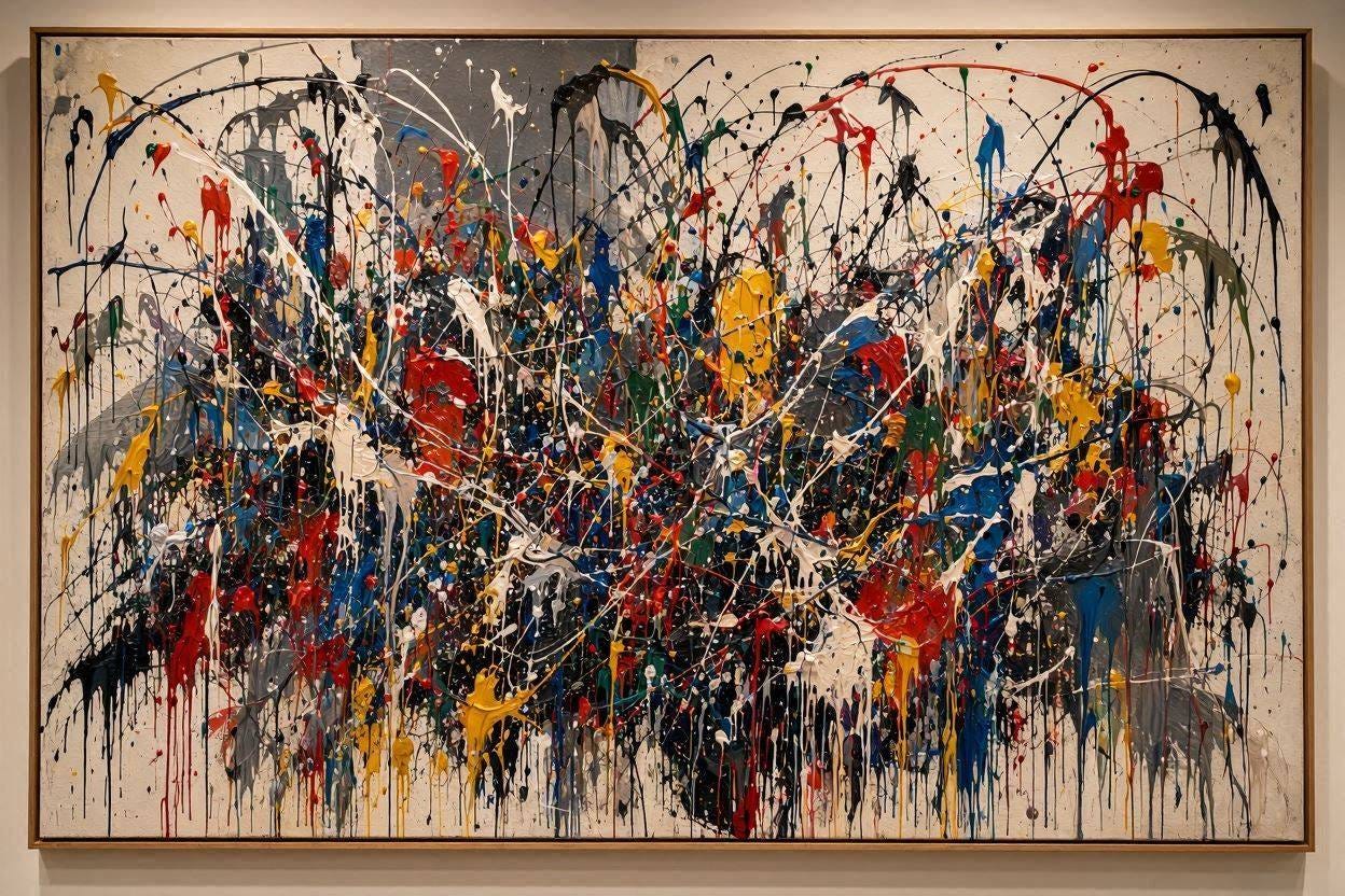 Create a Jackson Pollock-like painting. Create a Jackson Pollock-like painting.