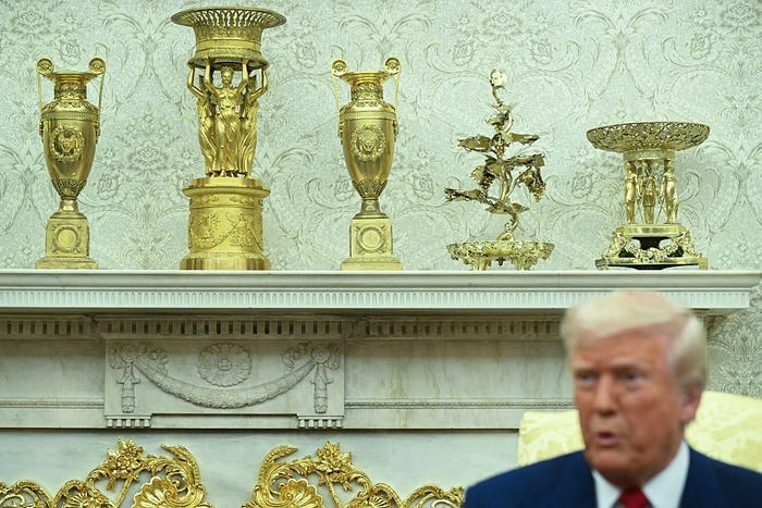 Gold ornaments in Donald Trump's Oval Office.
