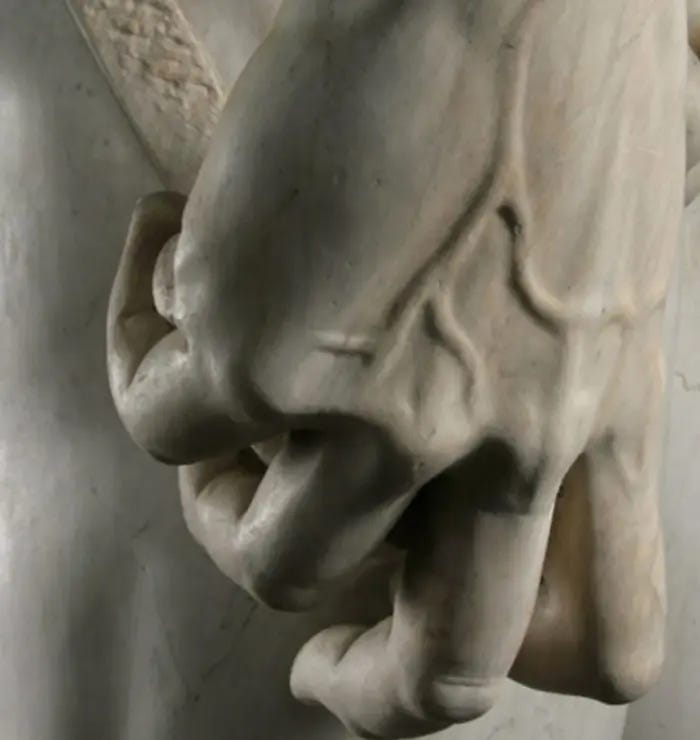 Close-up of David's hand