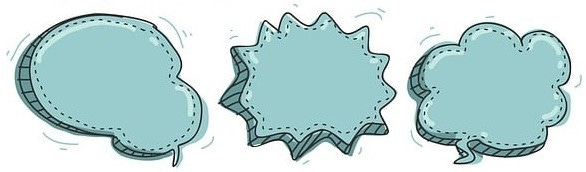 Three empty blue speech bubbles of different shapes. Three empty blue speech bubbles of different shapes.