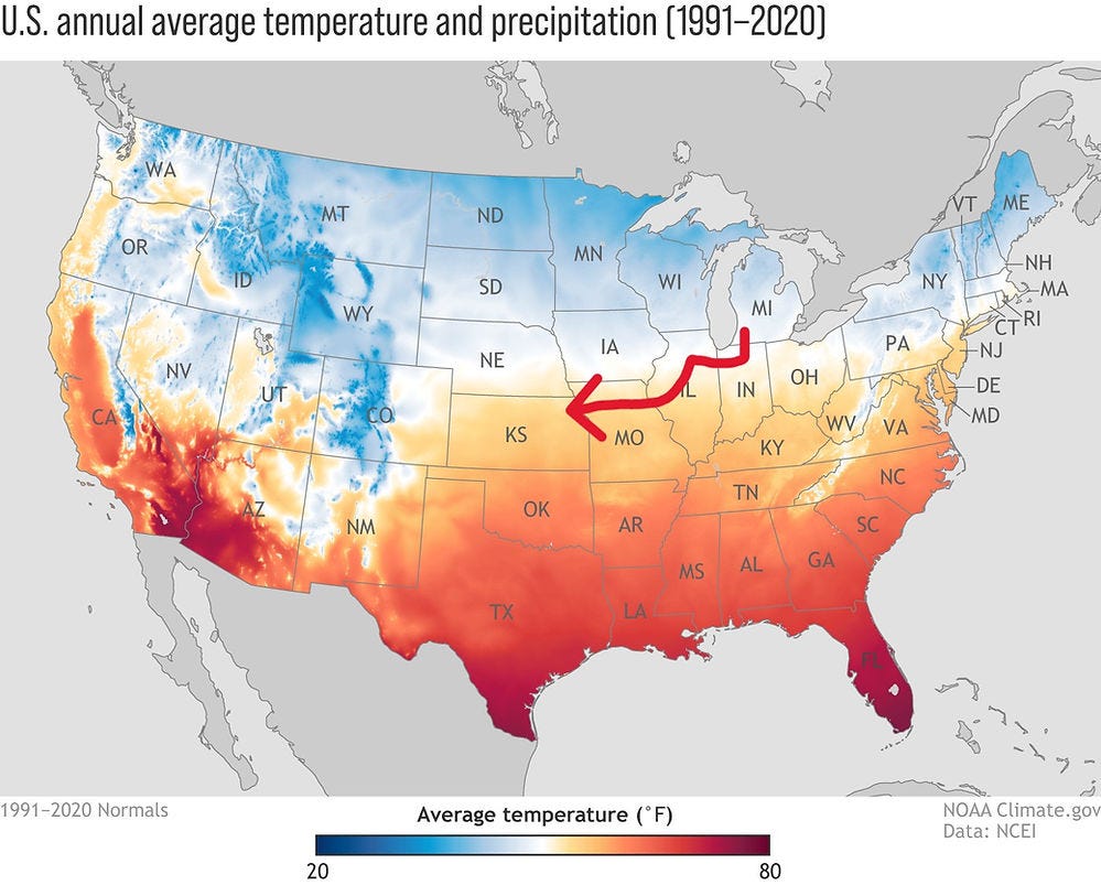 US average temperature map