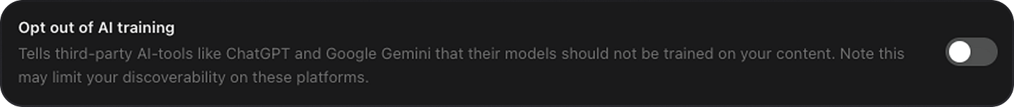 An image showing the setting on Substack to opt out of AI training!