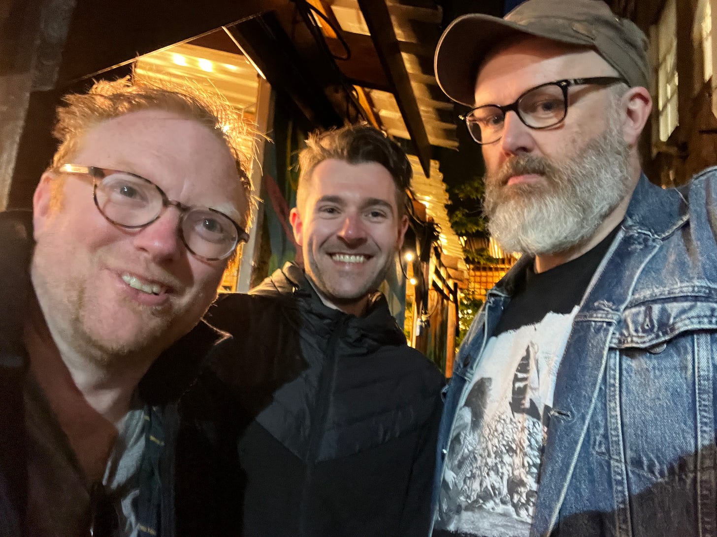 3 blokes taking a selfie all with smiling faces