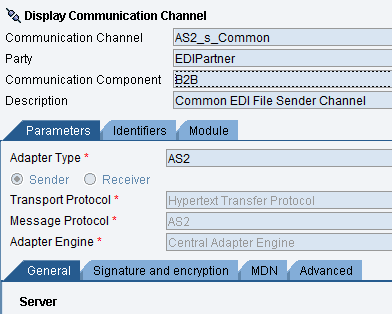 Common EDi sender communication channel configuration for AS2 adapter. Common EDi sender communication channel configuration for AS2 adapter.