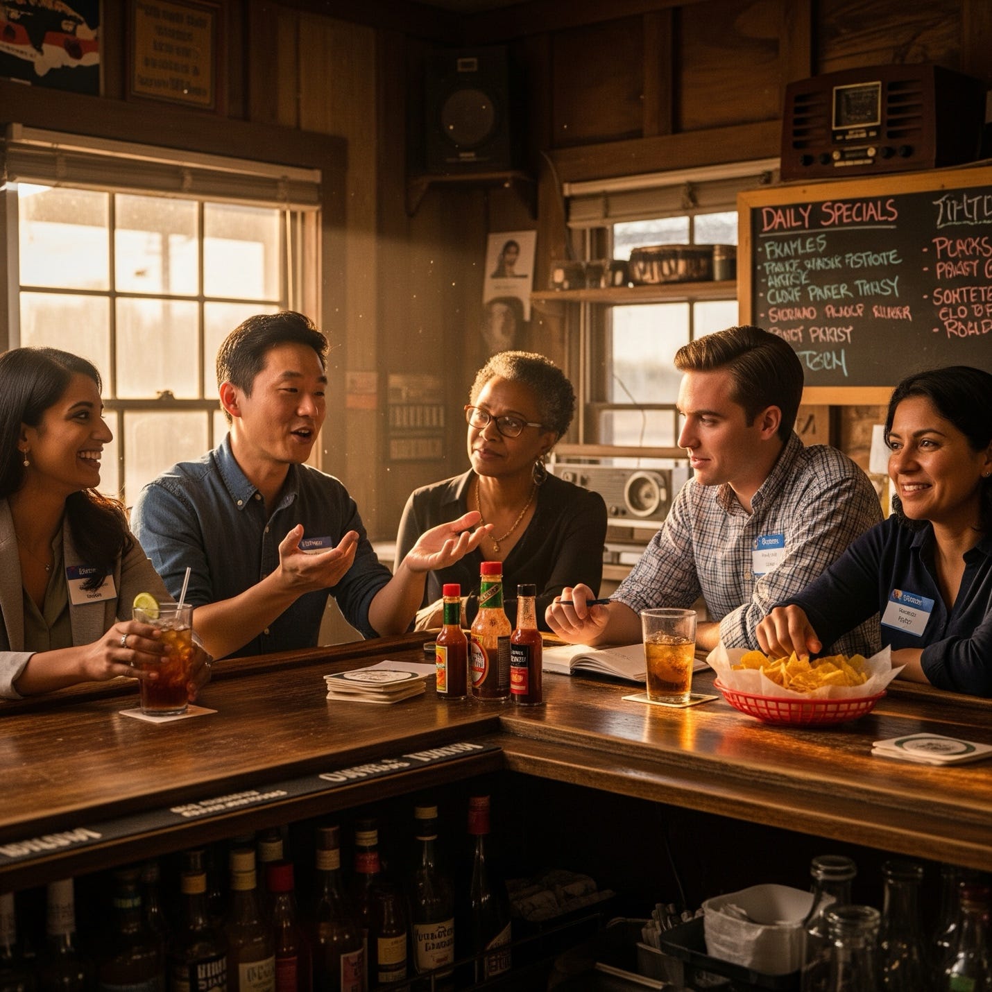 A group of people sitting at a bar

AI-generated content may be incorrect.