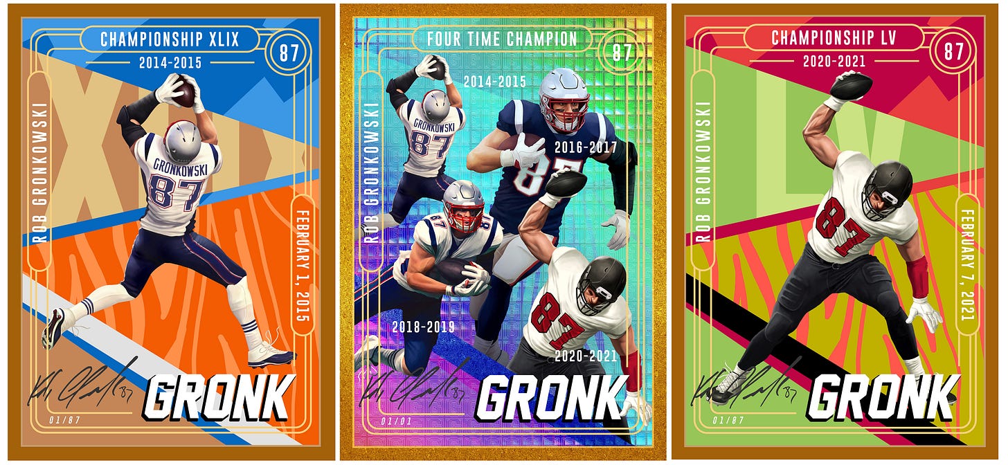 Tampa Bay Buccaneers tight end Rob Gronkowski features as the first pro athlete to release NFT trading cards, in a combination of images released March 9, 2021.  NFT/Handout via REUTERS  