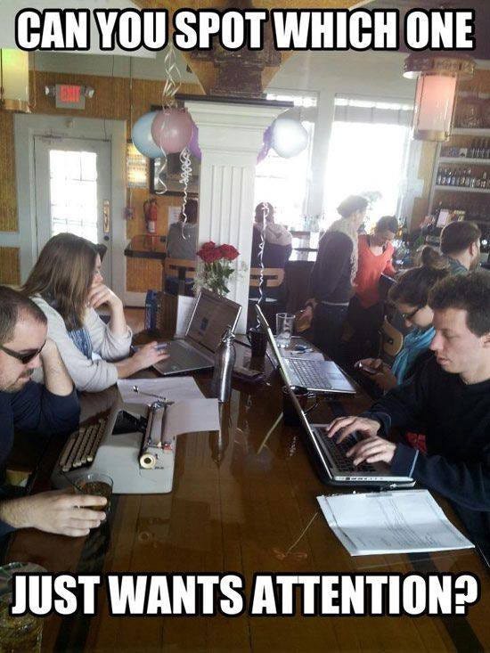 typewriter in cafe.