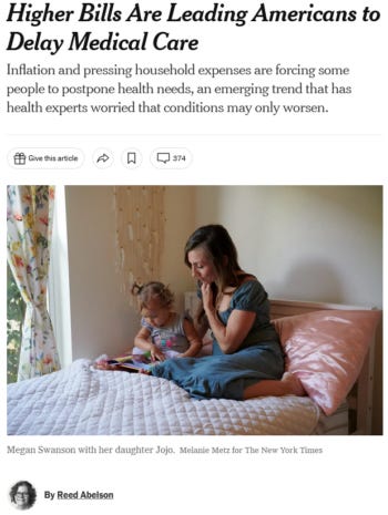 NYT: Higher Bills Are Leading Americans to Delay Medical Care NYT: Higher Bills Are Leading Americans to Delay Medical Care