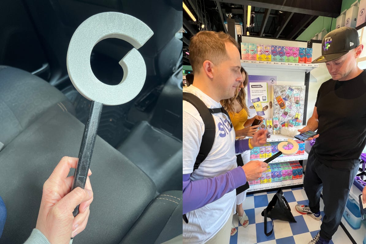 Side by side photos of the prototype of Shopify's Shop Cash magic wand.