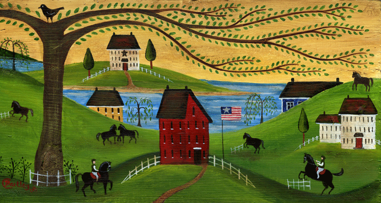 🔥 Free Download Primitive Folk Art Painting Americana Horse Farm Early ...